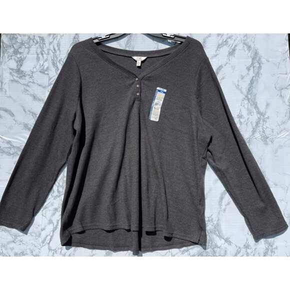 Terra & Sky Plus Size 3X Waffle Henley Shirt Long Sleeve Cotton Blend Gray - Picture 1 of 5